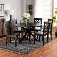 Baxton Studio Ela-Dark Brown-7PC Dining Set Baxton Studio Ela Modern and Contemporary Dark Brown Finished Wood